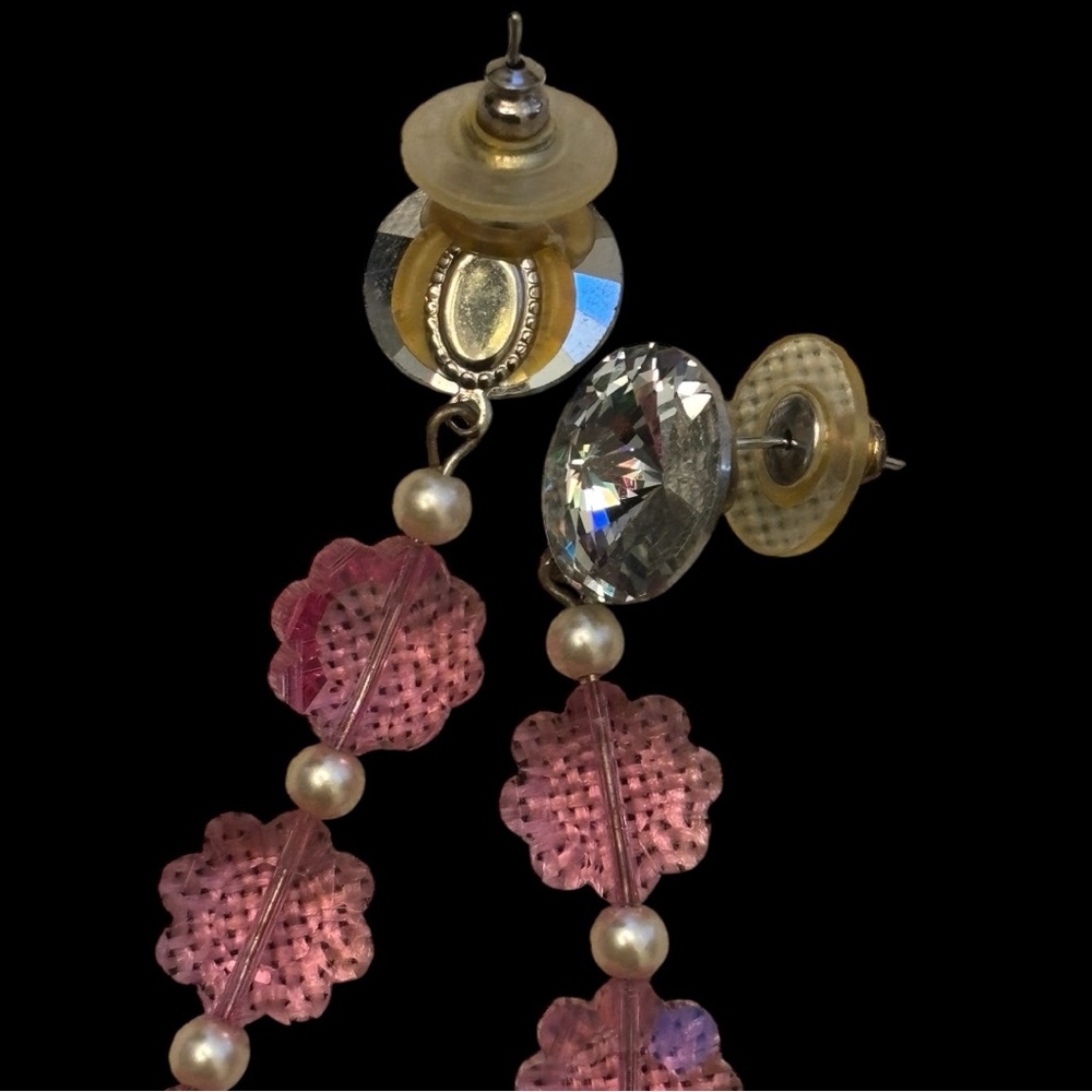 Women's Pink Beaded Dangle Earrings - Picture 3 of 5